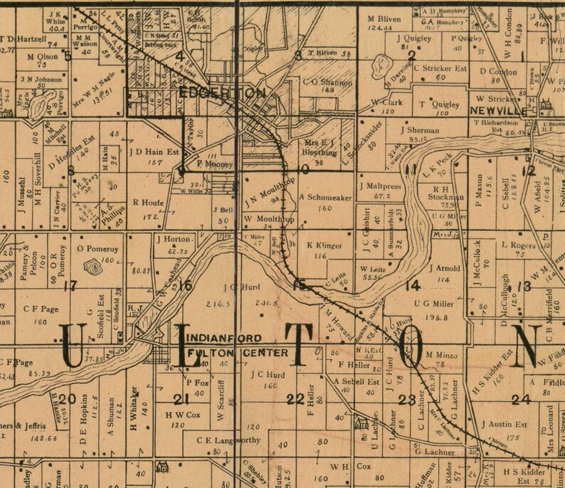 Rock County Wisconsin 1900 Old Wall Map Reprint with Etsy