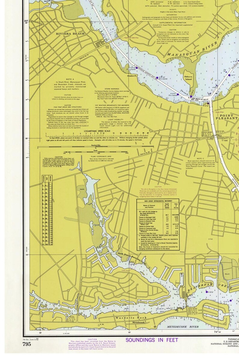 Manasquan River and Bay Head Harbor 1972 Nautical Map New Etsy