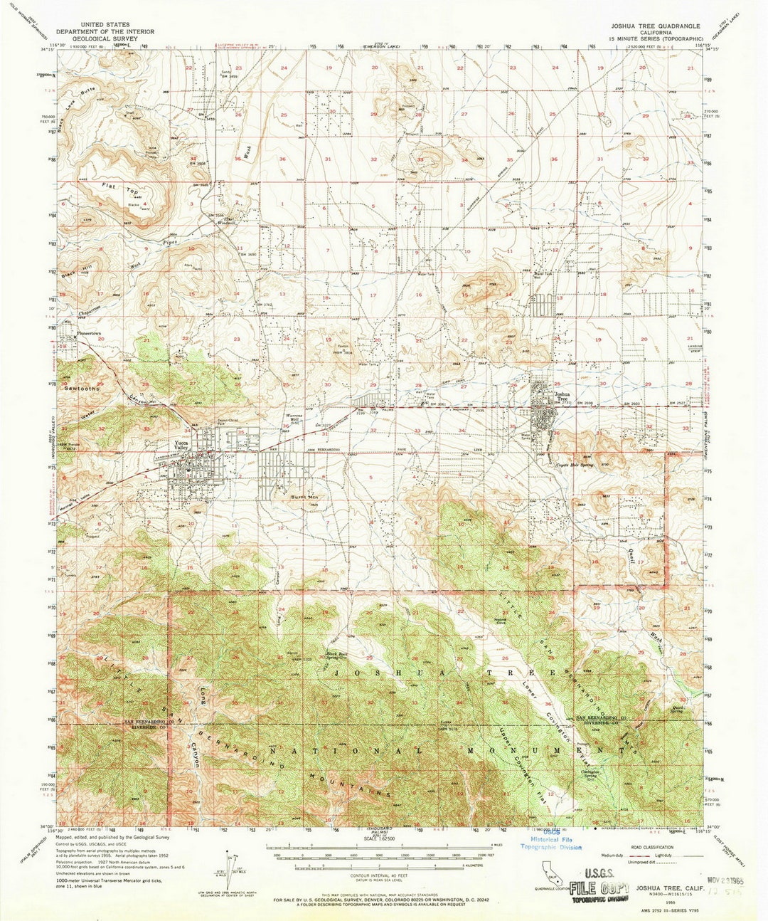 Joshua Tree 1955 Old Topo Map Quad Reprint 15x15 USGS Etsy