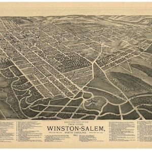 Winston-Salem North Carolina - 1891  Ruger & Stoner - Birds Eye View Reprint