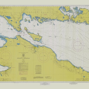 Straits of Mackinac - 1974 - Presque Isle to Charlevoix - Lake Huron & Lake Michigan Nautical Map Reprint - Great Lakes Harbors #6 - 006