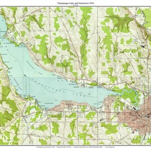 Chautauqua Lake and Jamestown - 1954 USGS Old Topographic Map Custom Composite reprint Lake Erie New York