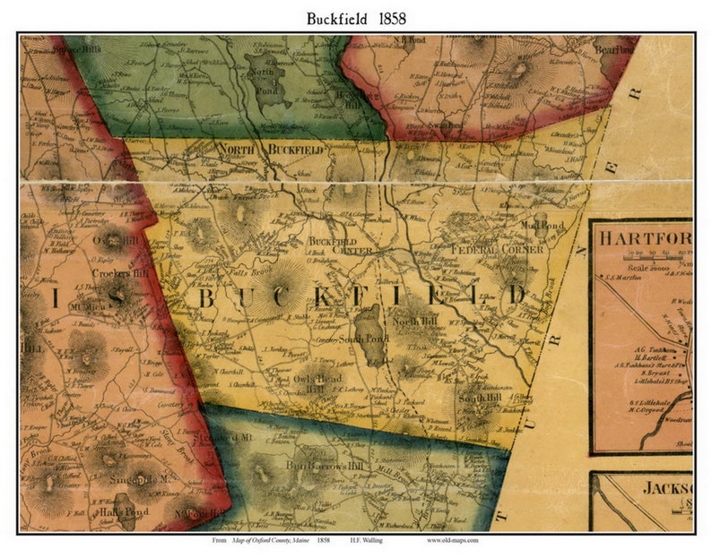 Buckfield 1858 Old Town Map With Homeowner Names Maine Federal Corner