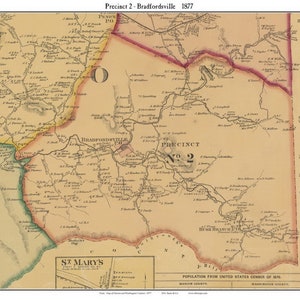 Precinct 2 Bradfordsville 1877 Old Town Map with Homeowner Names Kentucky Marion County - Reprint Genealogy Mar-Wash TM
