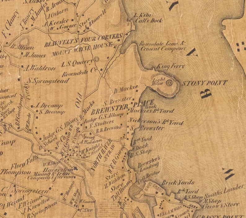 Rockland County New York Genealogy Stony Point Haverstraw 1854 Old Map  Homeowner Names Reprint NY TM