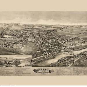 Caribou, Maine - 1893 - Old Map- Birds Eye View Reprint