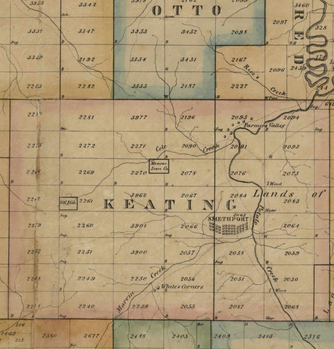 Mckean County Pennsylvania 1857 Wall Map With Landowner Etsy