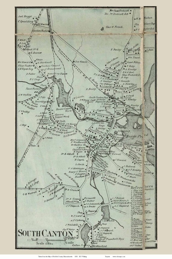 South Canton Massachusetts 1858 Old Town Map With Homeowner Etsy