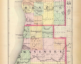 Benzie and Manistee Counties Michigan 1873 - MI Atlas 1873  #59