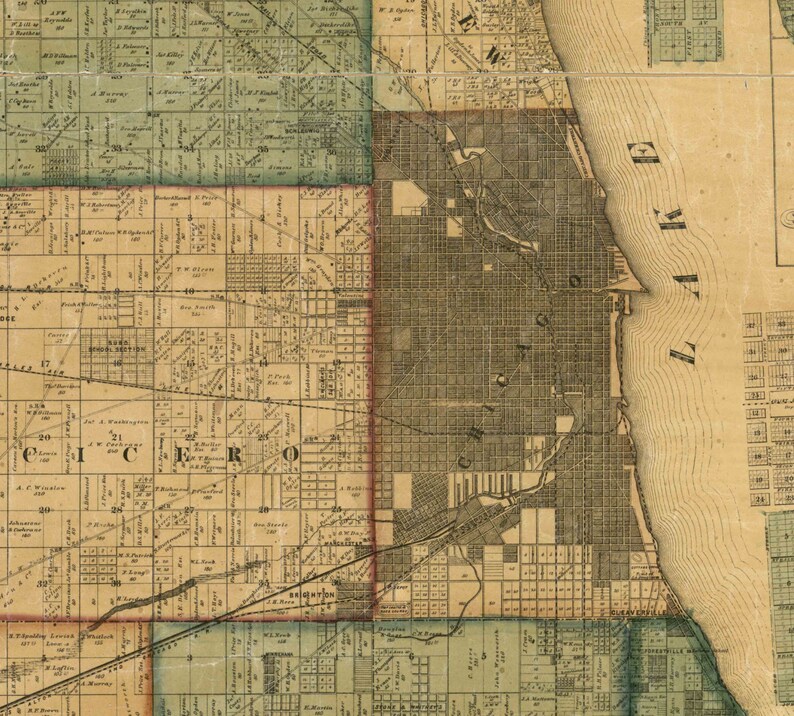 Cook County Illinois 1861 Old Wall Map Reprint with Etsy