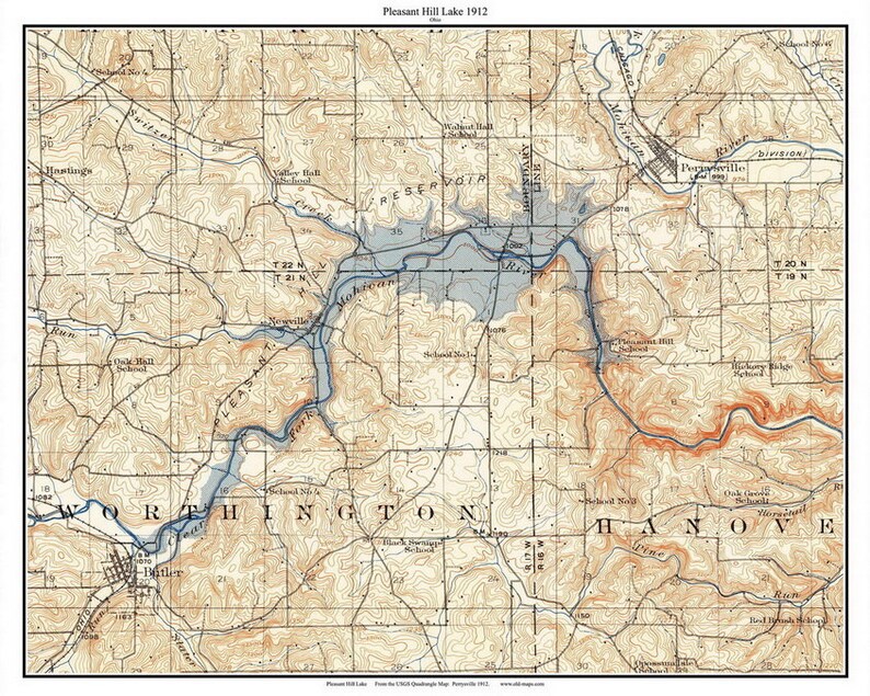 Pleasant Hill Lake 1912 Old Topographic Map USGS Butler Perrysville
