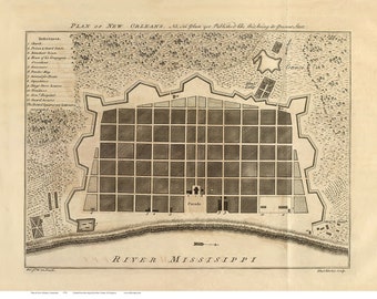 New Orleans,  1770    Louisiana old map Reprint