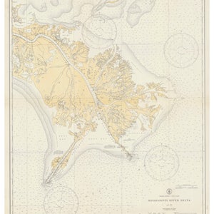 Mississippi River Delta Venice Bay Coquette Boothville  1934 Nautical Old Map Reprint - Louisiana - 80000 AC Chart 1272