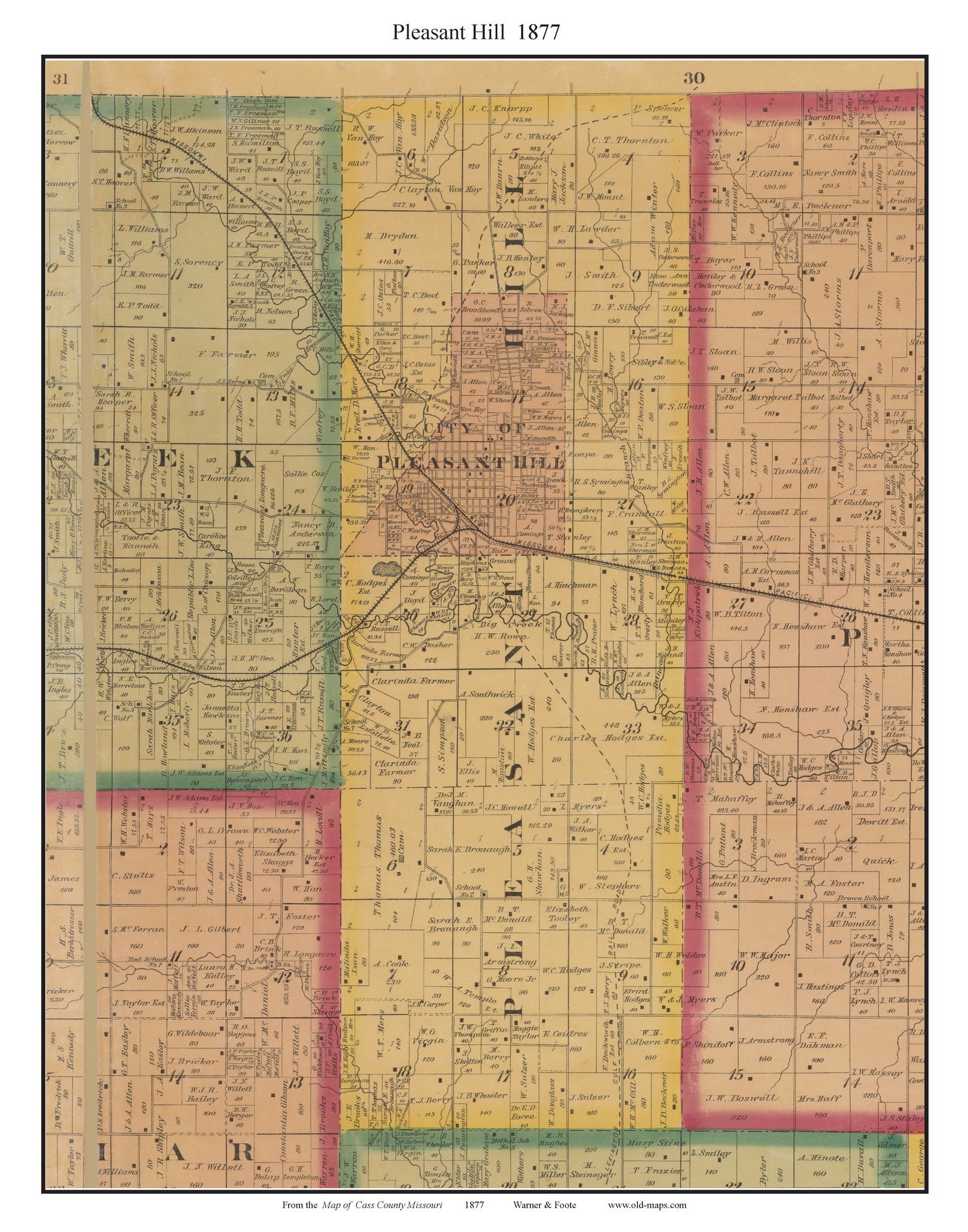 Pleasant Hill 1877 Old Town Map with Homeowner Names Etsy