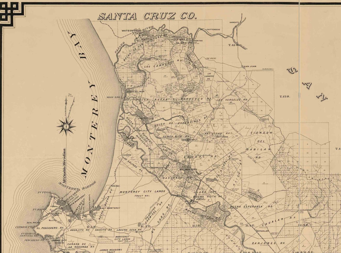 Monterey County California 1898 Old Wall Map Reprint With Etsy