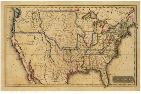 United States 1820 Map The United States Of America 1820 Map Usa Map Reprint Morse | Etsy Uk