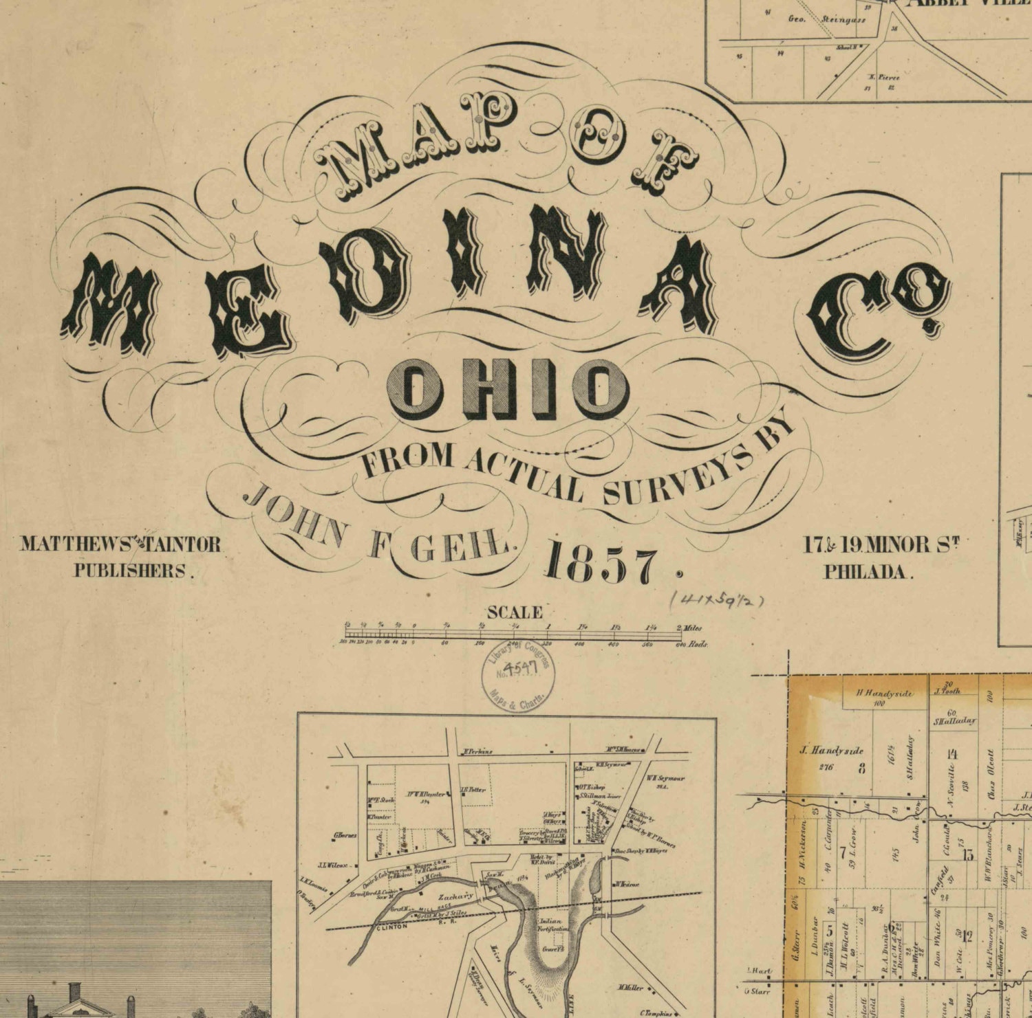 Medina County Ohio 1857 Old Wall Map Reprint With Homeowner Etsy