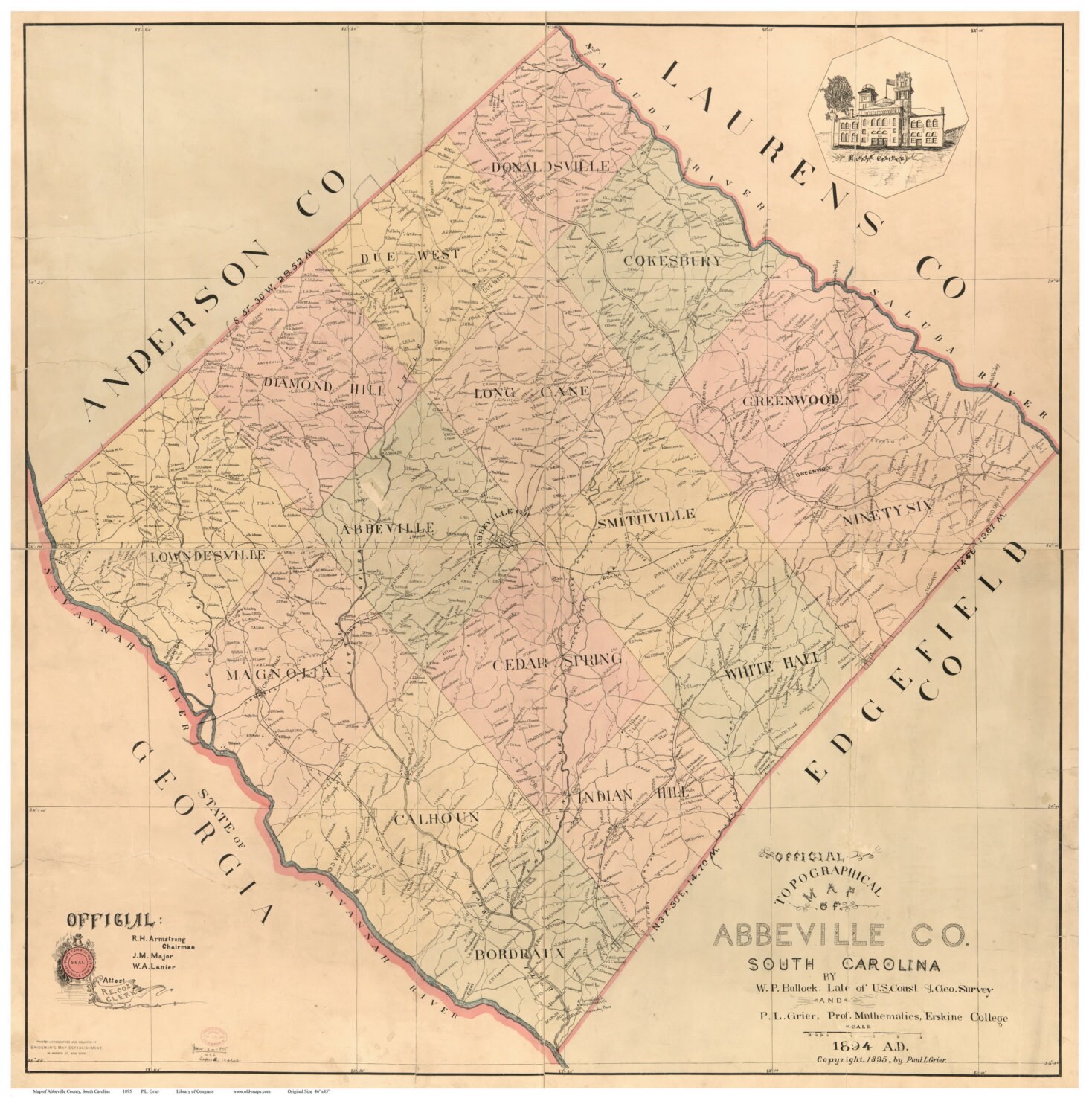 Abbeville County South Carolina 1895 Old Wall Map With Etsy