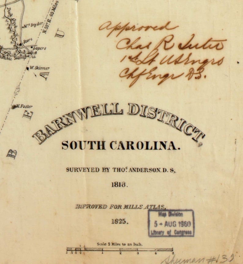 Barnwell District South Carolina 1825 County Wall Map Etsy