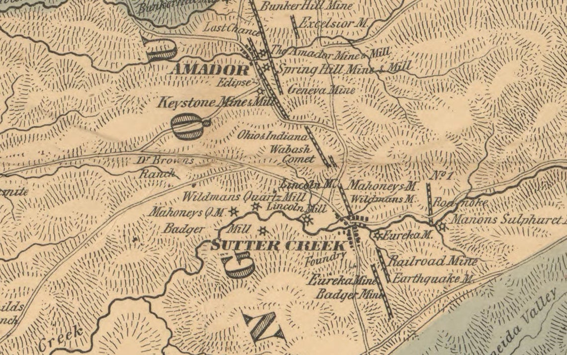 Amador County California 1866 Old Wall Map Reprint with Etsy