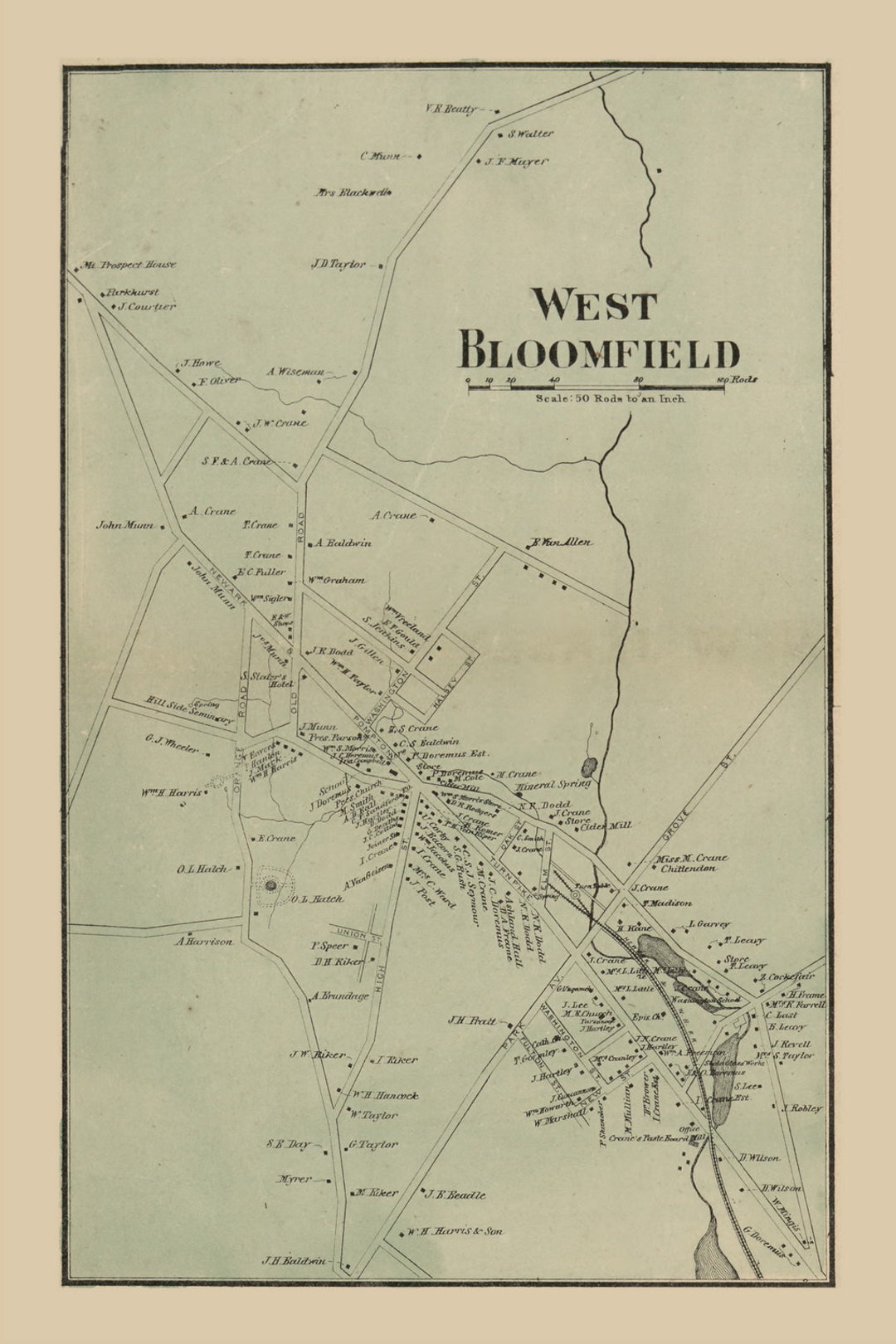 West Bloomfield 1859 Old Town Map With Homeowner Names New Jersey