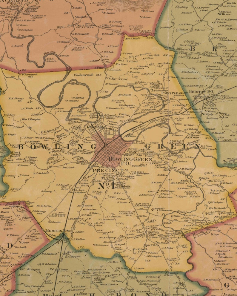 Warren County Kentucky 1877 Old Wall Map With Homeowner Etsy