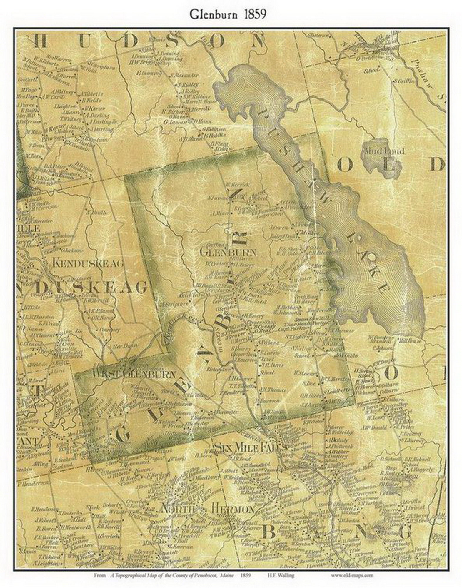 Old Town Maine Map Glenburn 1859 Old Town Map With Homeowner Names Maine Pushaw | Etsy Ireland