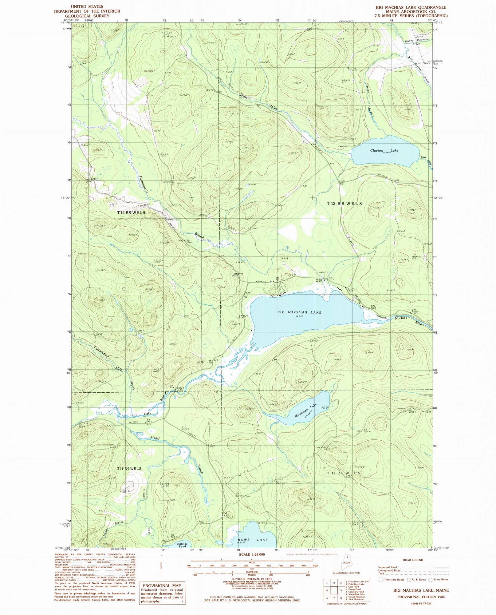 Big Machias Lake 1985 1986 Old Topo Map Clayton Lake Etsy