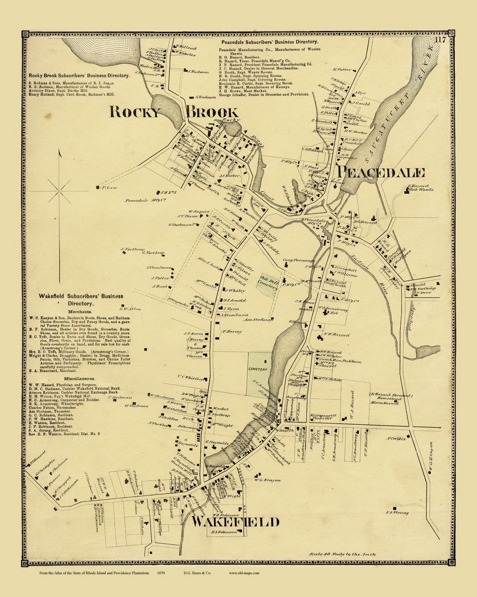 South Kingston Villages Rhode Island 1870 Old Town Map Etsy