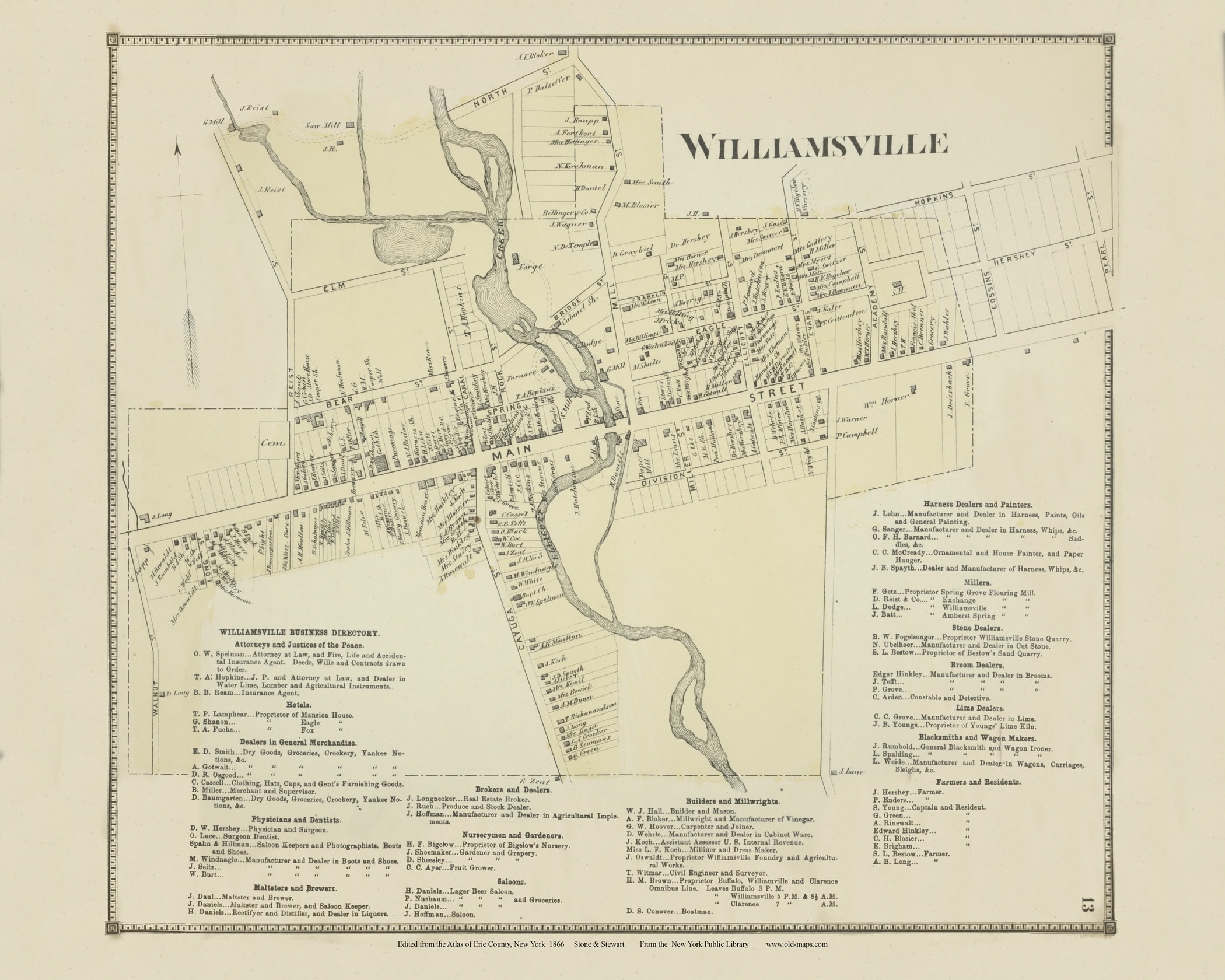 Williamsville 1866 New York Erie Co Atlas Old Town Map Etsy UK