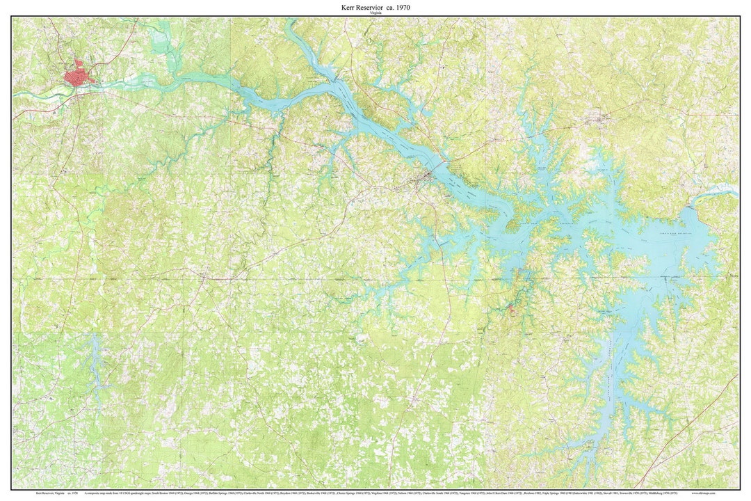 Stephen Kerr Map Kerr Reservoir 1970 Old Map Topo Custom Composite USGS Reprint Virginia ...