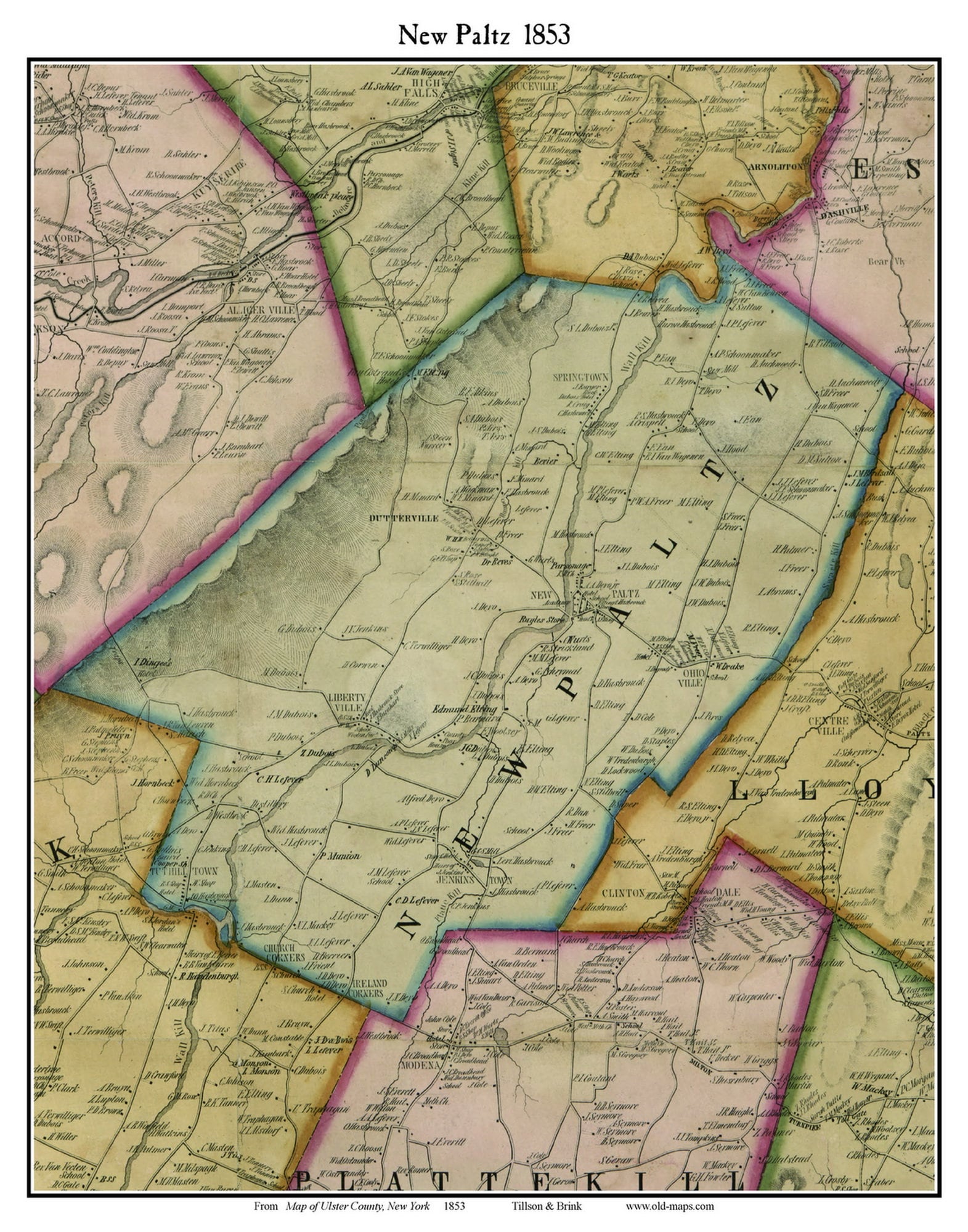 New Paltz 1853 Old Town Map With Homeowner Names New York - Etsy Denmark