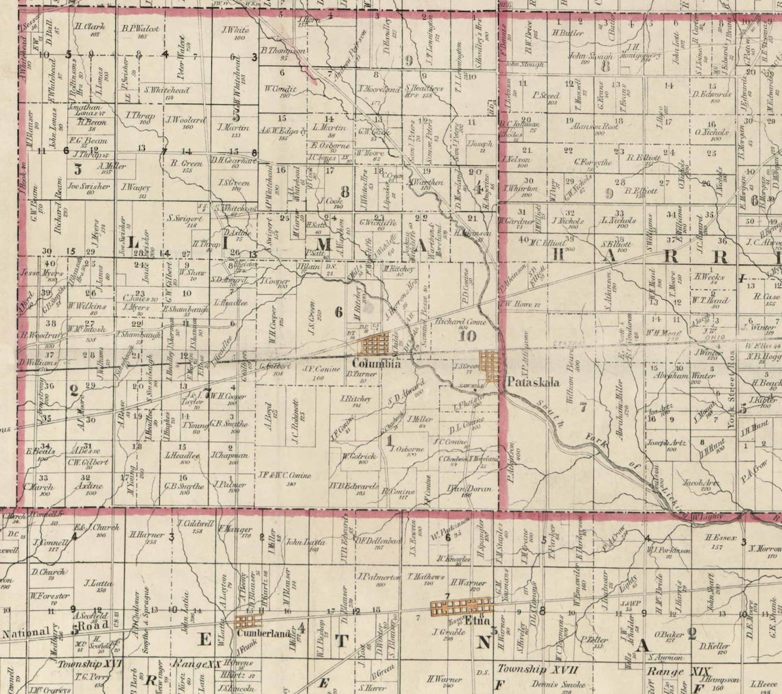 Licking County Ohio 1854 Old Wall Map Reprint With Homeowner Etsy