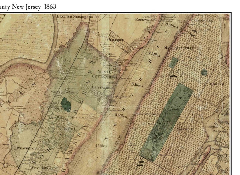 Hudson County NJ 1863 Wall Map Custom Reprint With Homeowner Etsy