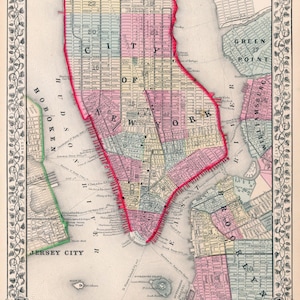 New York City - 1867 Map by Mitchell -  Reprint NYC