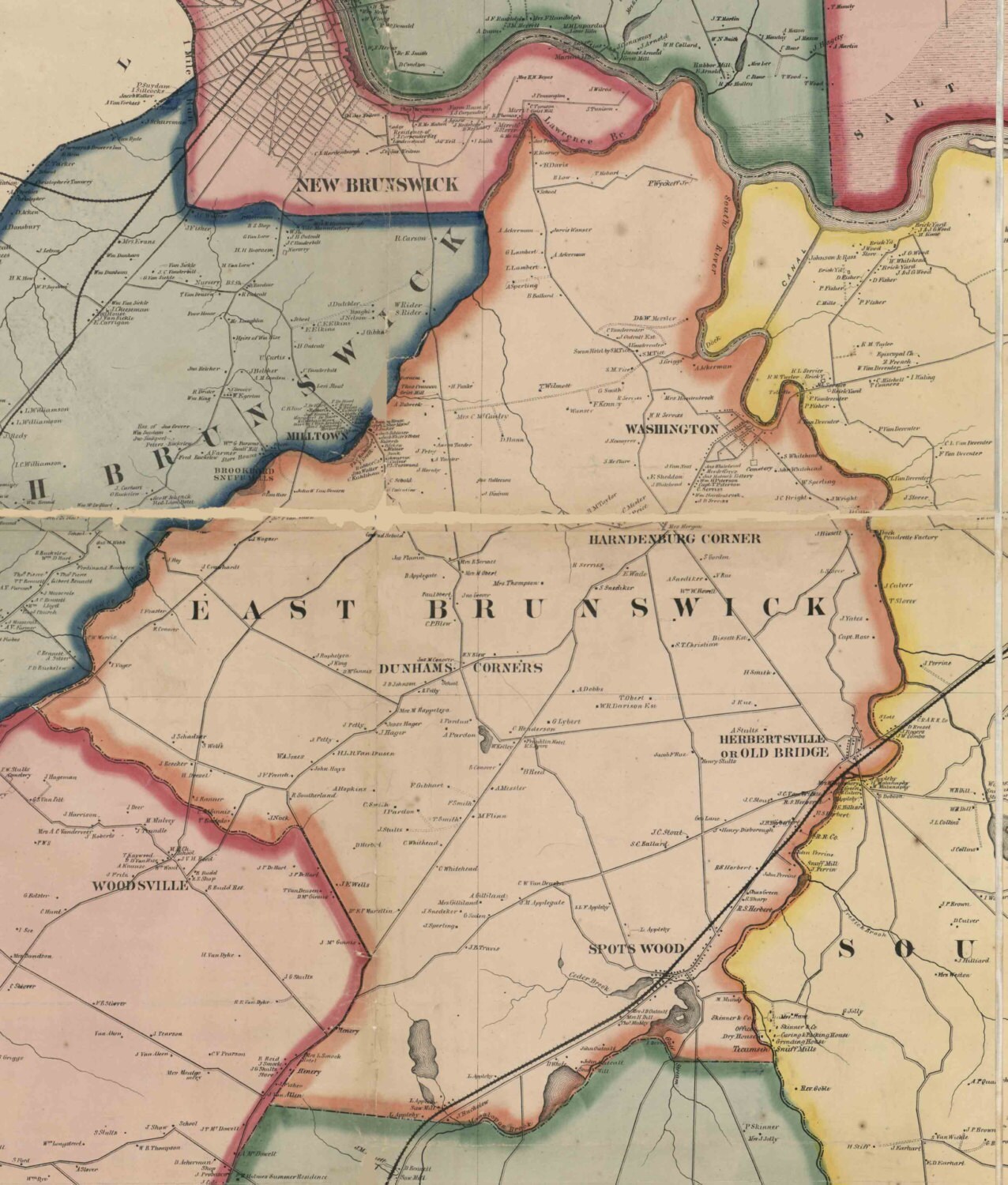 Middlesex County New Jersey 1861 Old Wall Map Reprint With Etsy