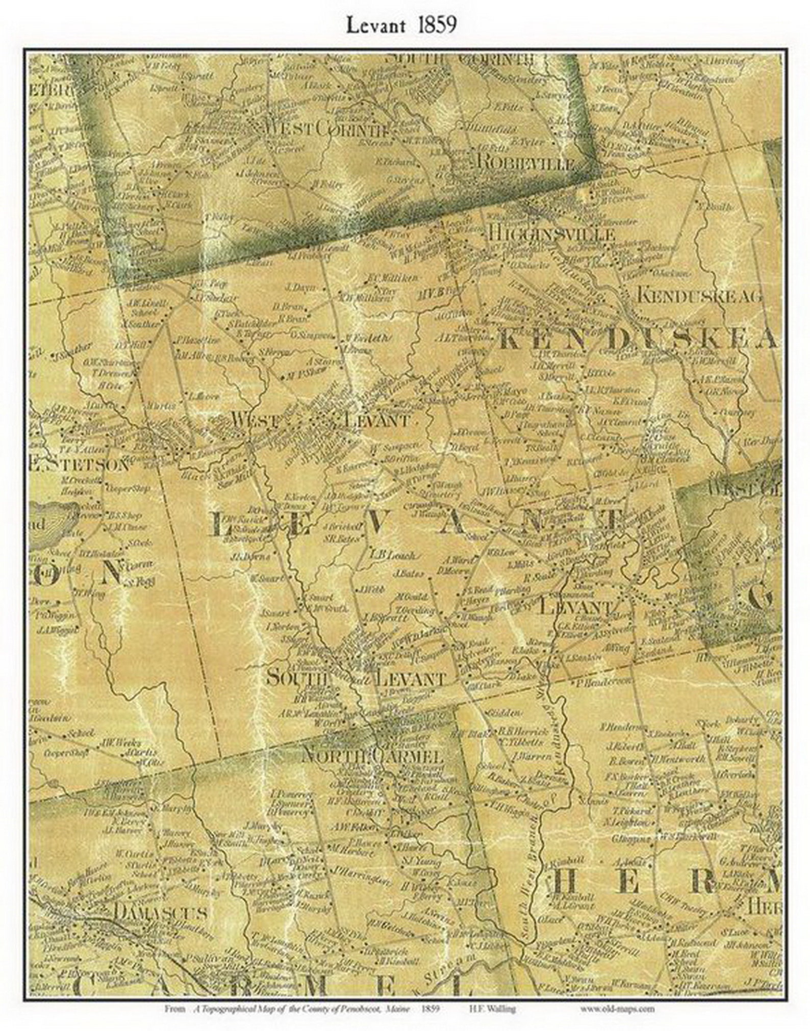 Levant 1859 Old Town Map With Homeowner Names Maine Reprint Etsy