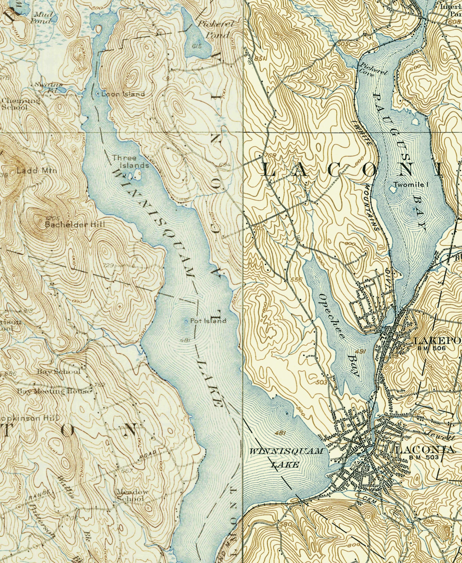 Lake Winnisquam ca 1927 Old Topographic Map USGS Custom Etsy