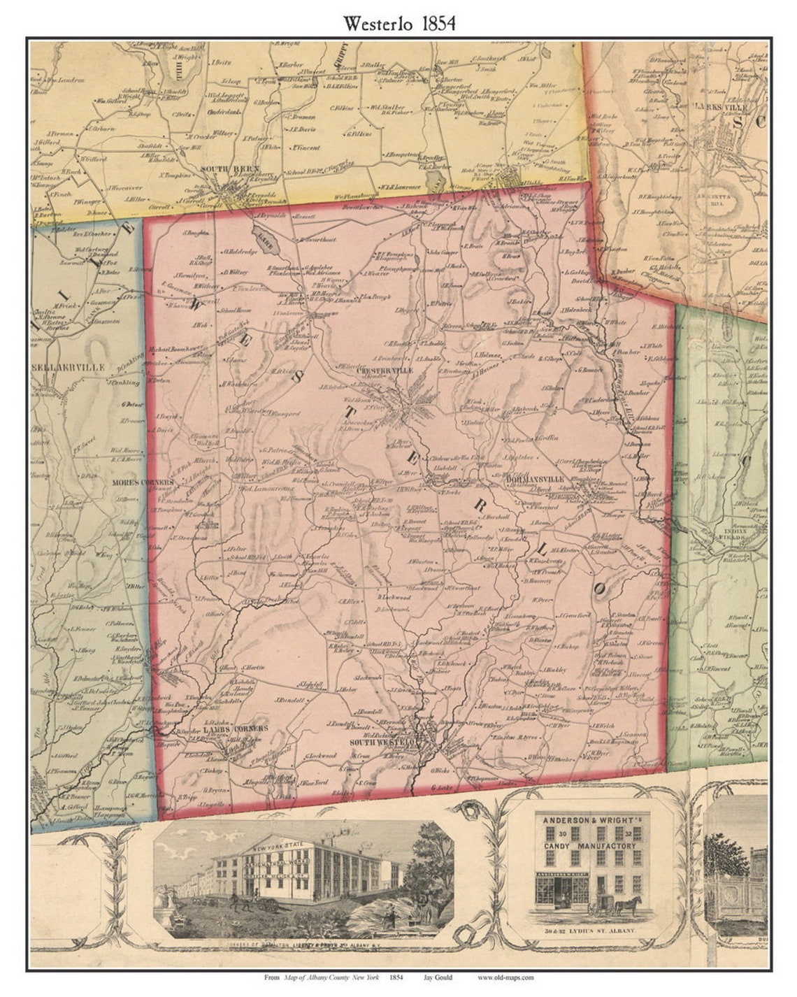 Westerlo 1854 Old Town Map With Homeowner Names New York Etsy