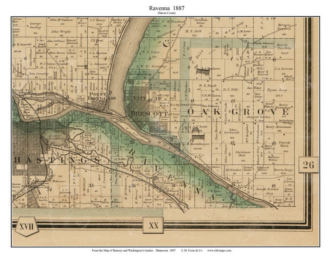 Ravenna 1887 City of Prescott Old Town Map With Homeowner Names