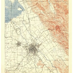 San Jose 1899 Old Topo Map - Edited reprint of the original quad - 15x15 USGS Topographic California