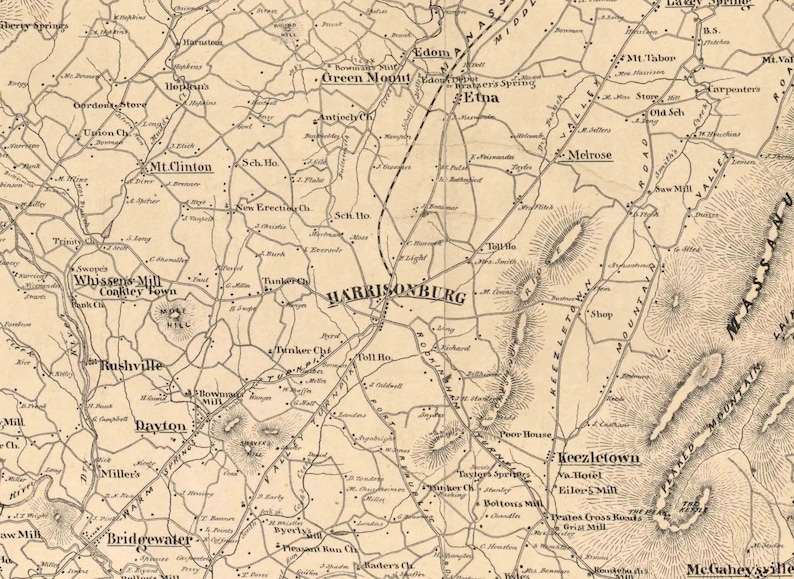 Rockingham County Virginia 1875 Old Wall Map With Homeowner Etsy