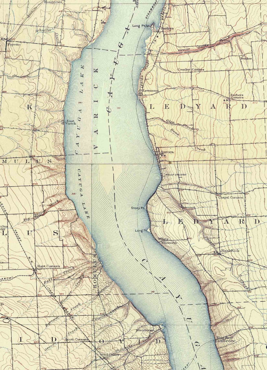 Cayuga Lake 1902 USGS Old Topographic Map Custom Composite Etsy