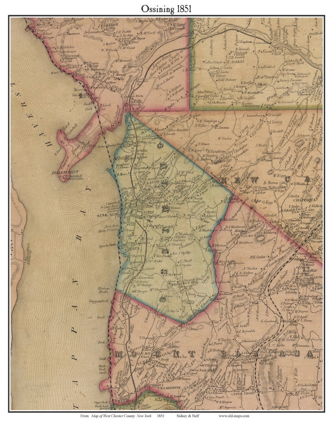 Ossining 1851 Old Town Map With Homeowner Names New York Etsy