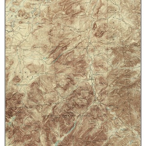 May include: A topographic map of Keene, New Hampshire, from 1896. The map shows the terrain of the area with contour lines, rivers, and lakes. The map is in shades of brown and green.