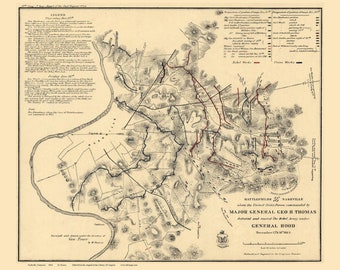 Nashville 1864 Civil War Battlefields  Old Map Reprint Tennessee  TN Cities