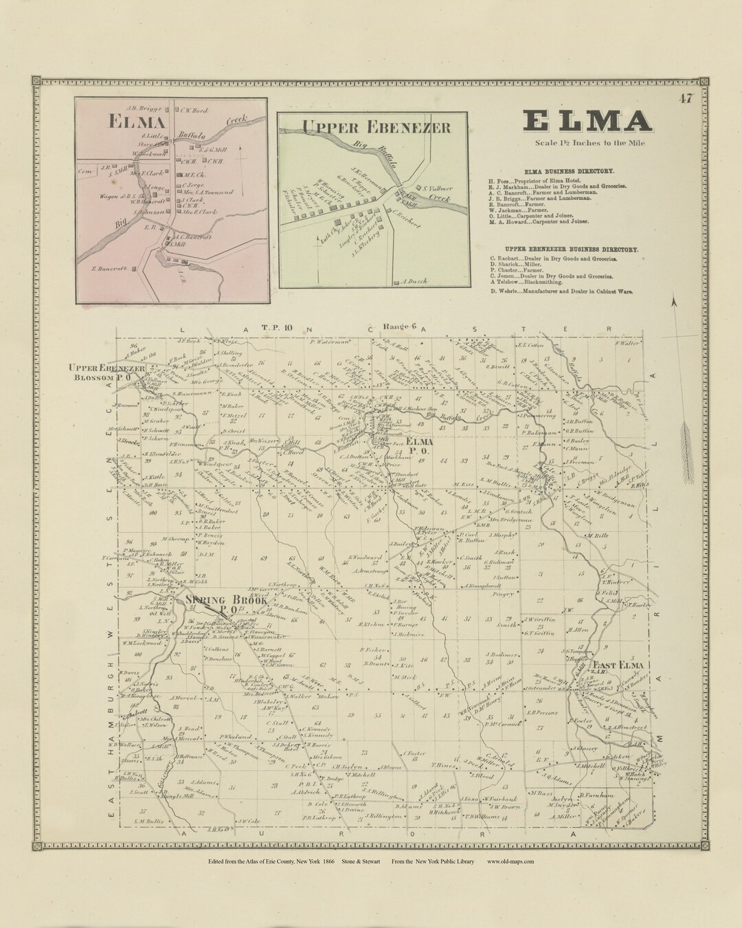 Elma 1866 Ebenezer New York Erie Co Atlas Old Town Map Reprint NY 47 Etsy