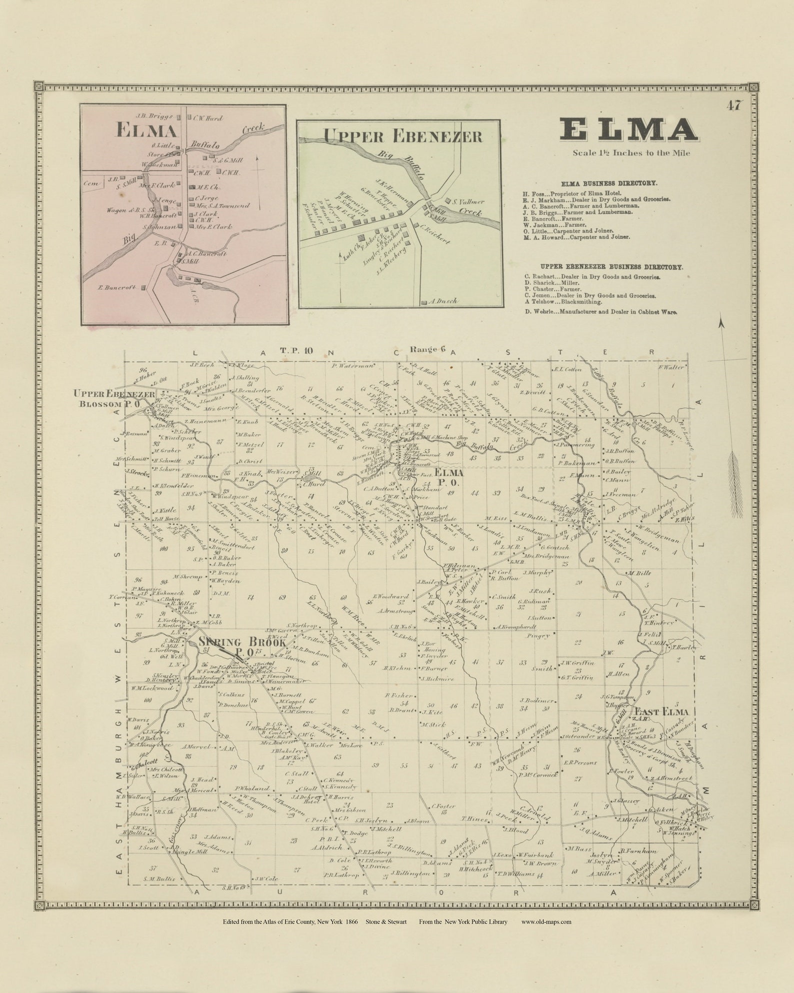 Elma 1866 New York Erie Co Atlas Old Town Map Reprint NY Etsy