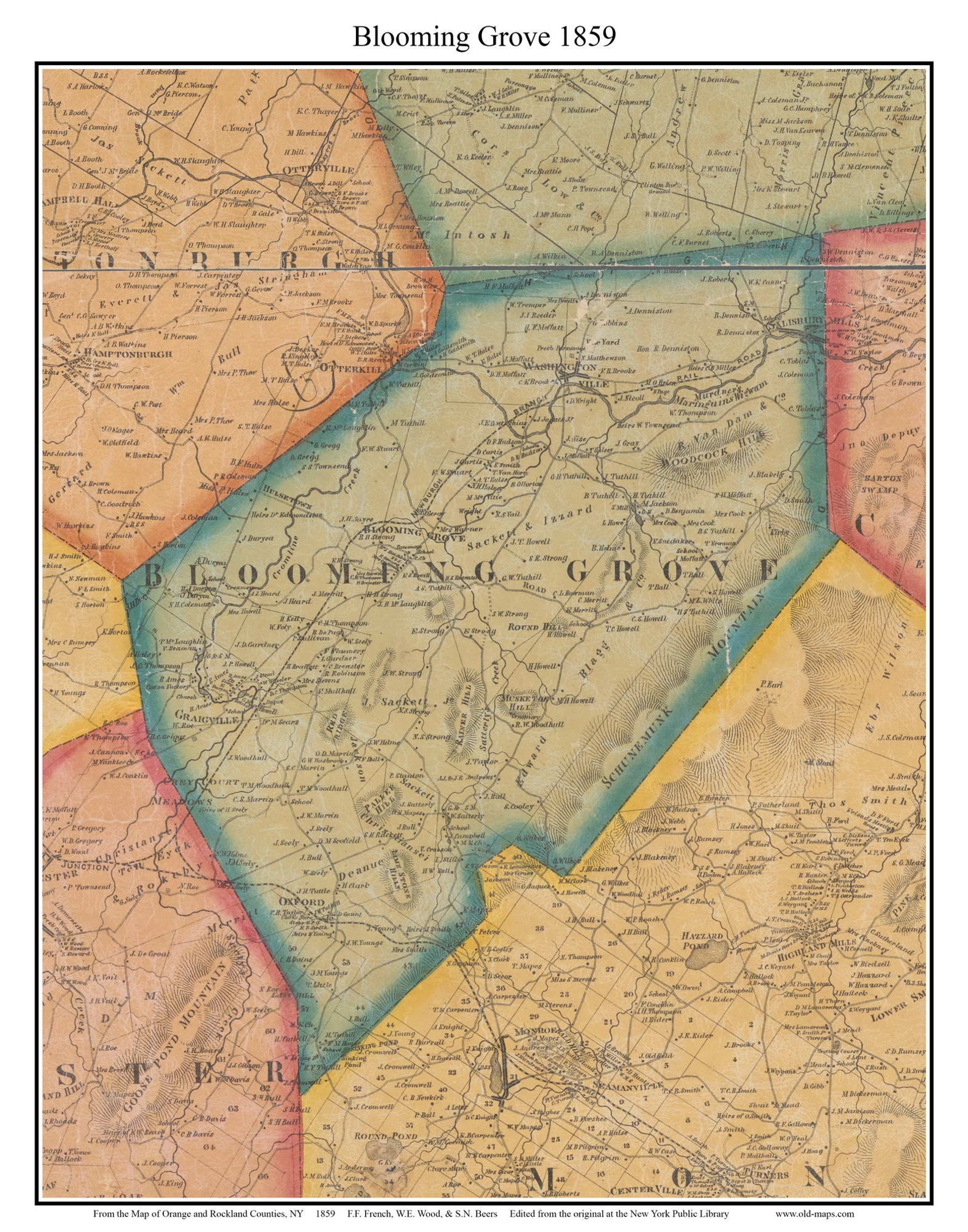 Blooming Grove 1859 Old Map Homeowner Names Genealogy Etsy