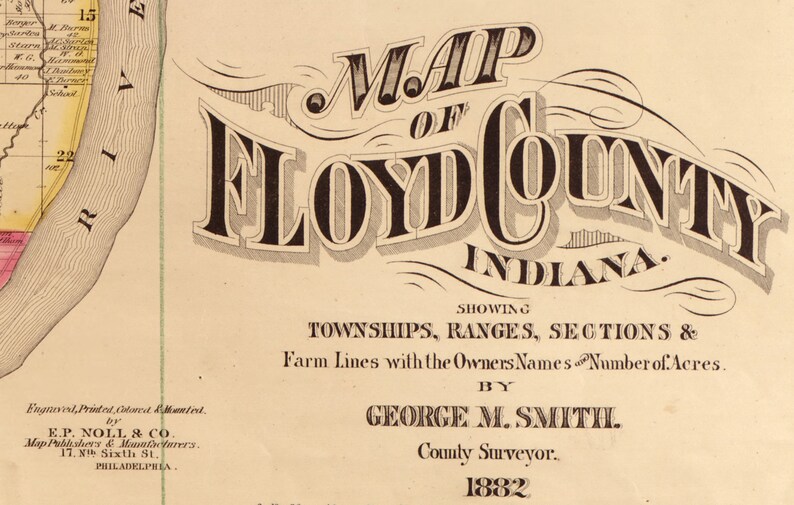 Floyd County Indiana 1882 Old Wall Map Reprint With Etsy